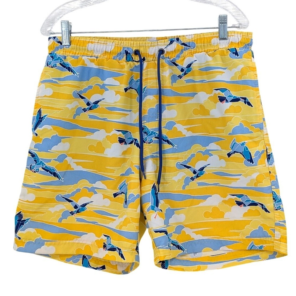 Coastal Preppy Seagull Print Swim Trunks Club Room Yellow Blue Size‎ M